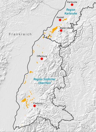 Übersichtskarte Moorböden im Mittleren und Südlichen Oberrhein-Tiefland 